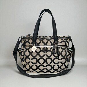 Coach Baby Bag Black White Op Art Canvas Tote 16981 Convertible Diaper Bag NWT